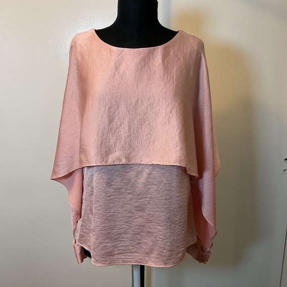 17. DKNY Pink Cape Overlay Crewneck Long Sleeve Blouse Size Large - Picture 3 of 8